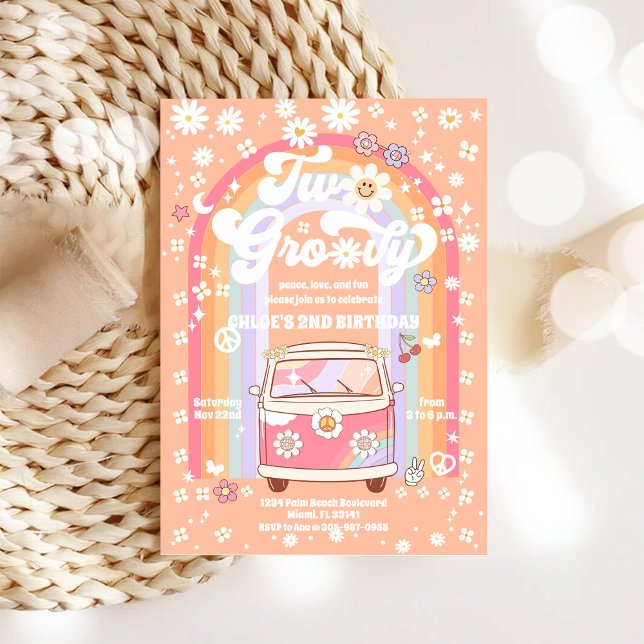 Groovy Retro 2nd Birthday Invitation Einladung (Von Creator hochgeladen)