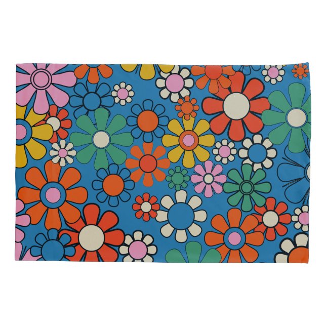 Groovy Retro 60er 70er Blume Blumenmuster Kissenbezug (Rückseite)