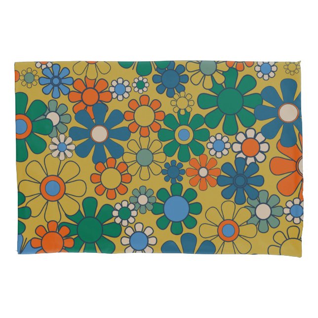 Groovy Retro 60er 70er Blume Blumenmuster Kissenbezug (Vorderseite)