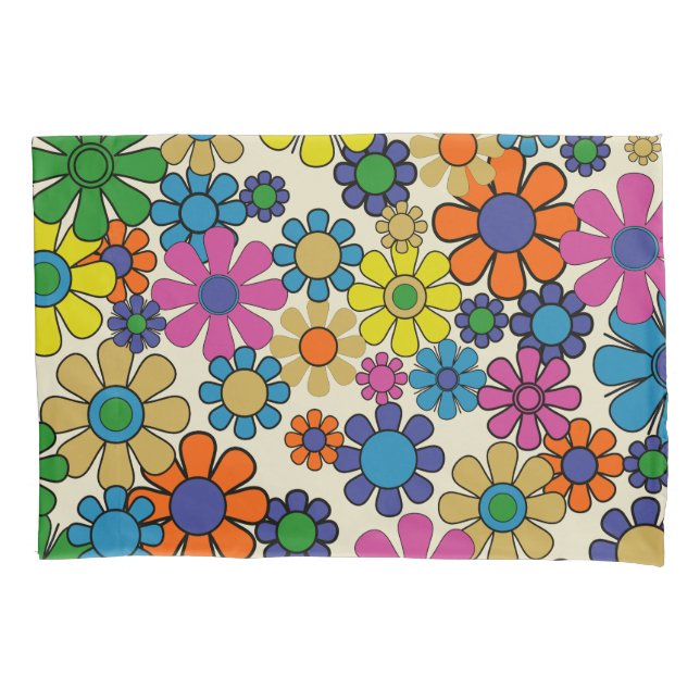 Groovy Retro 60er 70er Blume Blumenmuster Kissenbezug (Vorderseite)