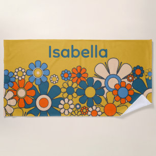 Groovy Retro 60er 70er Blume Personalisiert Strandtuch