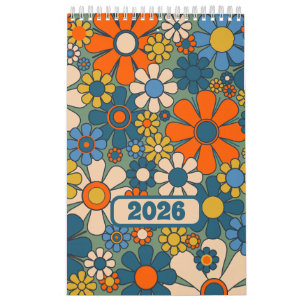 Groovy Retro 60er 70er Floral Pattern 2025 Kalender