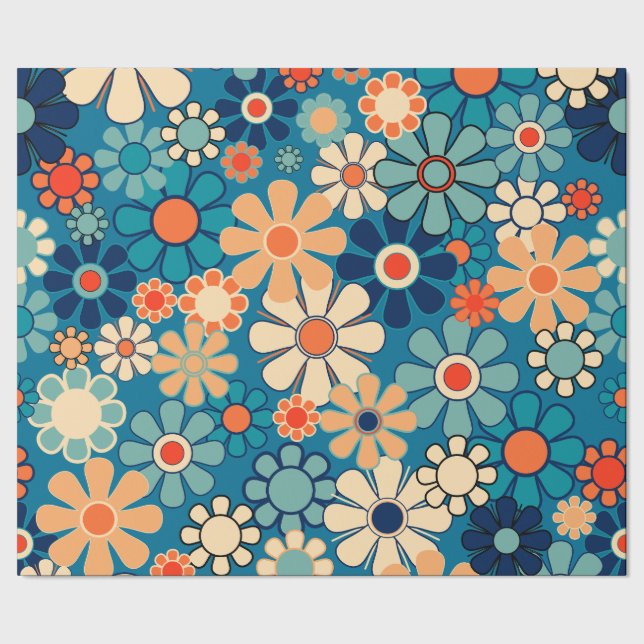 Groovy Retro 60er 70er Floral Pattern Geschenkpapier (Saum)