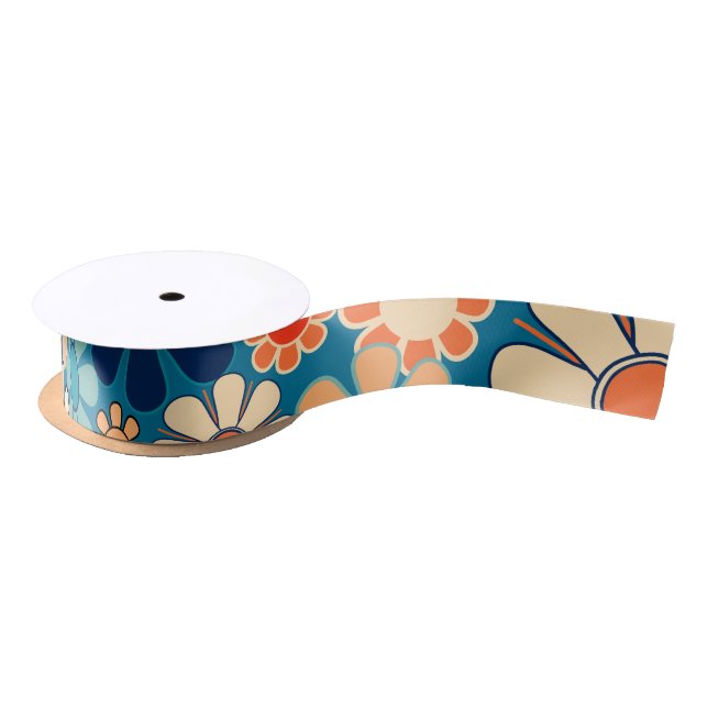 Groovy Retro 60er 70er Floral Pattern Satinband (Spule)
