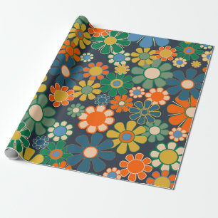 Groovy Retro 60er 70er Hippie Vintages Blumenmuste Geschenkpapier