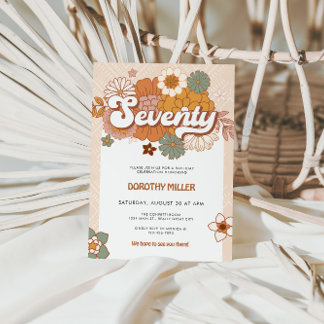 Groovy Retro 70. Geburtstagsparty Einladung