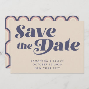 Groovy Retro 70er Beige Navy Blue Simple Save The Date