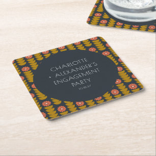 Groovy Retro 70er Blumen Hochzeitsfeier Benutzerde Rechteckiger Pappuntersetzer