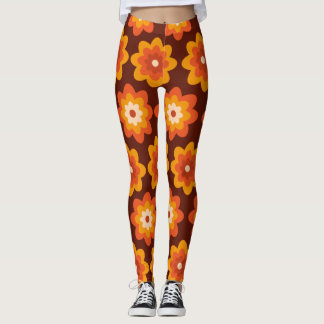 Groovy Retro 70er boho hippie Orange Blume Muster Leggings