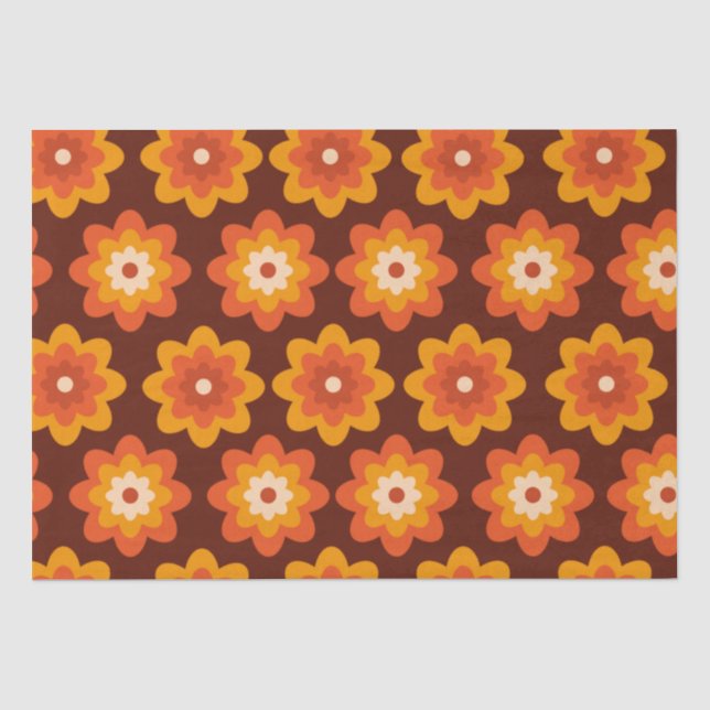 Groovy Retro 70er boho hippie Orange Blume Muster Seidenpapier (Vorderseite)