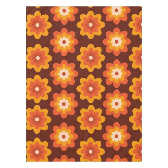 Groovy Retro 70er Boho Hippie Orange Blume Muster Tischdecke (Vorderseite)
