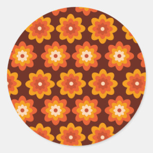 Groovy Retro-70er-Boho-Hippie-Orangen-Blumenmuster Runder Aufkleber
