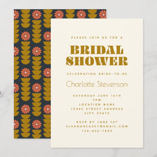 Groovy Retro 70er Botanisches Gold Brautparty Einladung