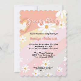 Groovy Retro 70er Daisy Peach Girl Babydusche Einladung