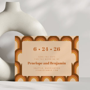 Groovy Retro 70er Design Boho Braune Hochzeit Save The Date
