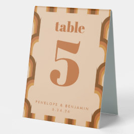 Groovy Retro 70er Design in Brown und Sand Wedding Tischaufsteller