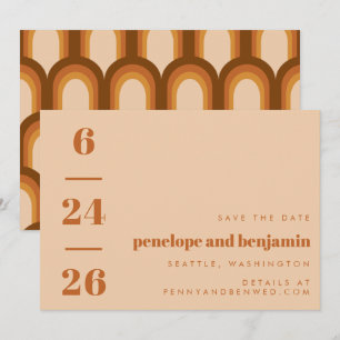 Groovy Retro 70er Earthy Brown Neutrals Mod Weddin Save The Date