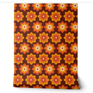 Groovy Retro 70er Jahre Boho Hippie Orange Blumenm Tapete