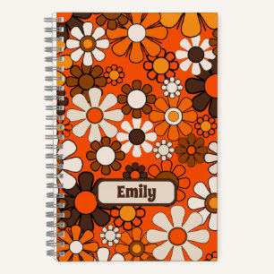 Groovy Retro 70er Jahre Floral Personalisiert Brau Notizbuch
