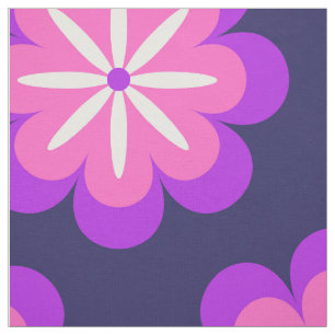 Groovy Retro 70er Jahre Lila Rosa Blumenmuster Stoff
