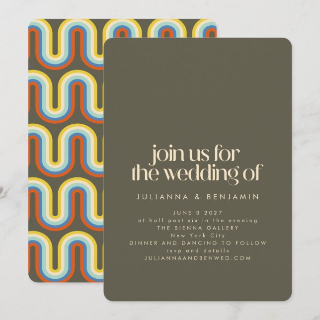 Groovy Retro 70er Olive Green Wedding Einladung (Vorne/Hinten)