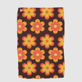 Groovy Retro 70er Orange und Gelbe Blumen Golfhandtuch