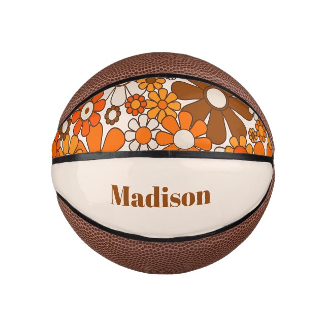 Groovy Retro 70er Personalisiert für ihre Bloral Mini Basketball (Vorderseite)