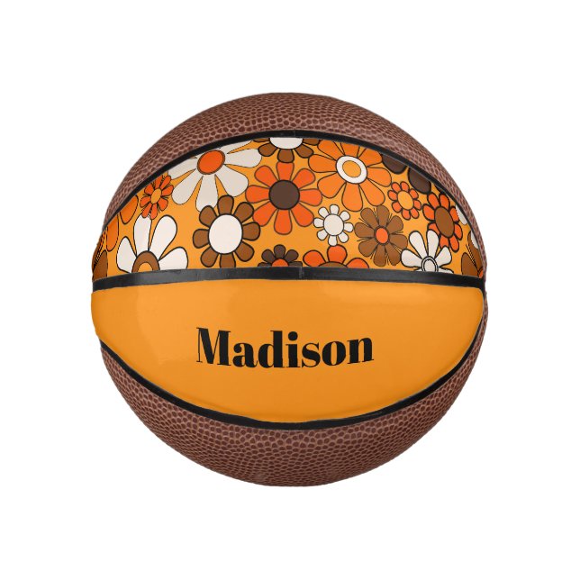 Groovy Retro 70er Personalisiert für ihre Bloral Mini Basketball (Vorderseite)