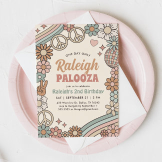 Groovy Retro 70er Rainbow Birthday Einladung