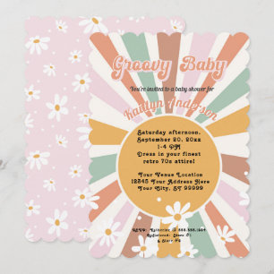 Groovy Retro 70er Sunshine Daisy Girl Baby Einladung