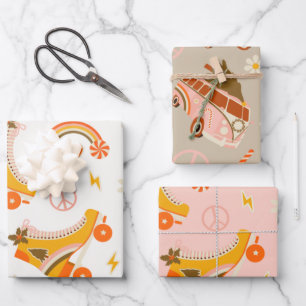 Groovy Retro 70er Weihnachten Geschenkpapier Set