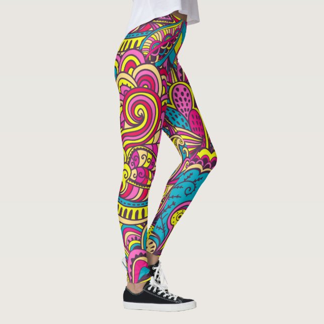 Groovy Retro Abstrakt moderne trendige Doodles Leggings (Rechts)