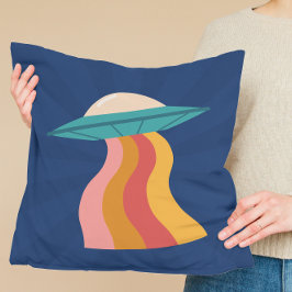 Groovy Retro Alien Spaceship Rainbow Kissen
