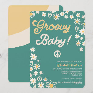 Groovy Retro aquamarine Babydusche Einladung