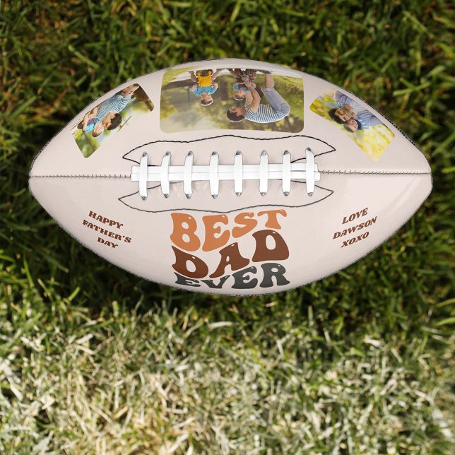 Groovy Retro Bester Vater je 3 Foto Personalisiert Football (Von Creator hochgeladen)