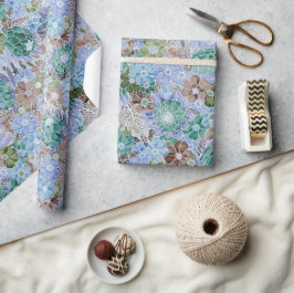 Groovy Retro Blue Protea und Daisy Muster Geschenkpapier