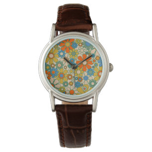 Groovy Retro Blume 60er 70er Floral Pattern Armbanduhr
