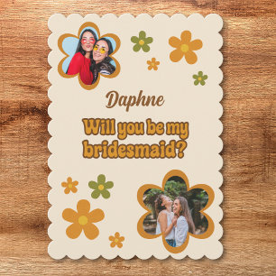Groovy Retro Blume Bridesmaid Vorschlag Foto Karte