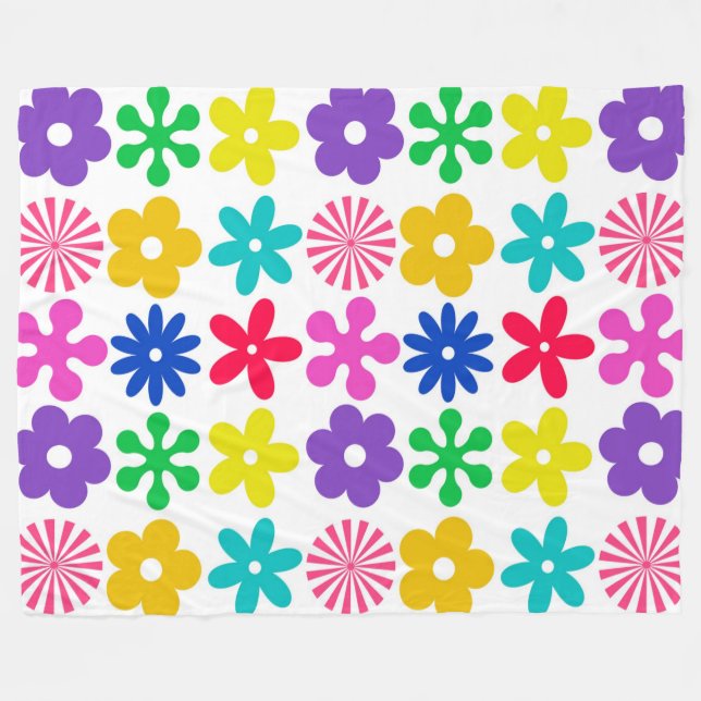 GROOVY RETRO-BLUME FLEECEDECKE (Vorderseite (Horizontal))