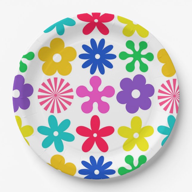 GROOVY RETRO-BLUME PAPPTELLER (Vorderseite)