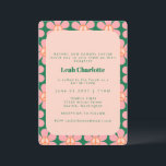 Groovy Retro Blume Peace Pink Green Bat Mitzvah Einladung<br><div class="desc">Groovy Retro Blume Peace Pink und Green Bat Mitzvah Einladung</div>