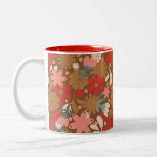 Groovy Retro Blume Power in Rot Zweifarbige Tasse