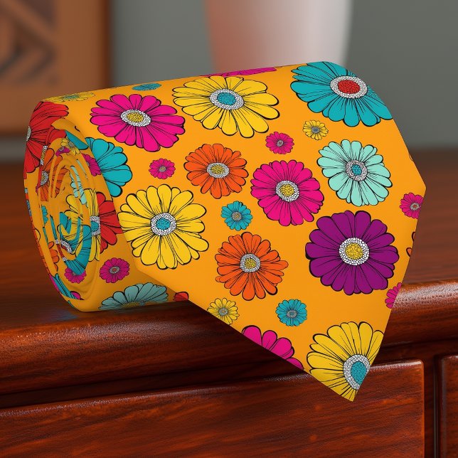 Groovy Retro Blume Power Mens Necktie Krawatte (Von Creator hochgeladen)