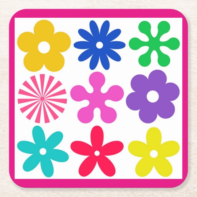 GROOVY RETRO-BLUME RECHTECKIGER PAPPUNTERSETZER (Vorderseite)