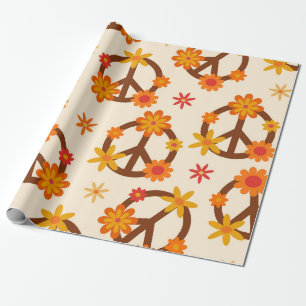 Groovy Retro Blume über Zeichen des Friedens und d Geschenkpapier