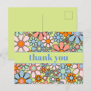 Groovy Retro-Blumen Dankeschön Postkarte