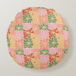 Groovy Retro-Blumen Rundes Kissen