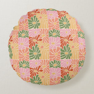 Groovy Retro-Blumen Rundes Kissen