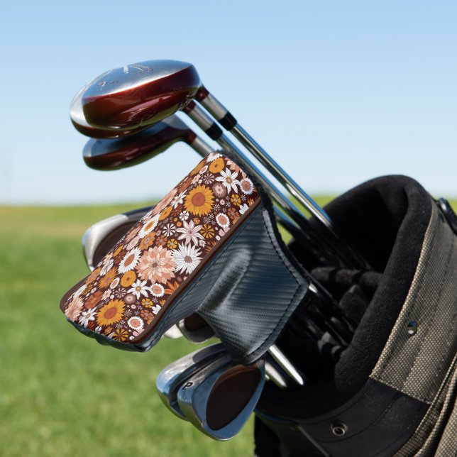 Groovy Retro Blumengartenmuster Golf Headcover (In Situ)
