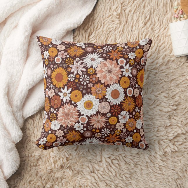 Groovy Retro Blumengartenmuster Kissen (Decke)